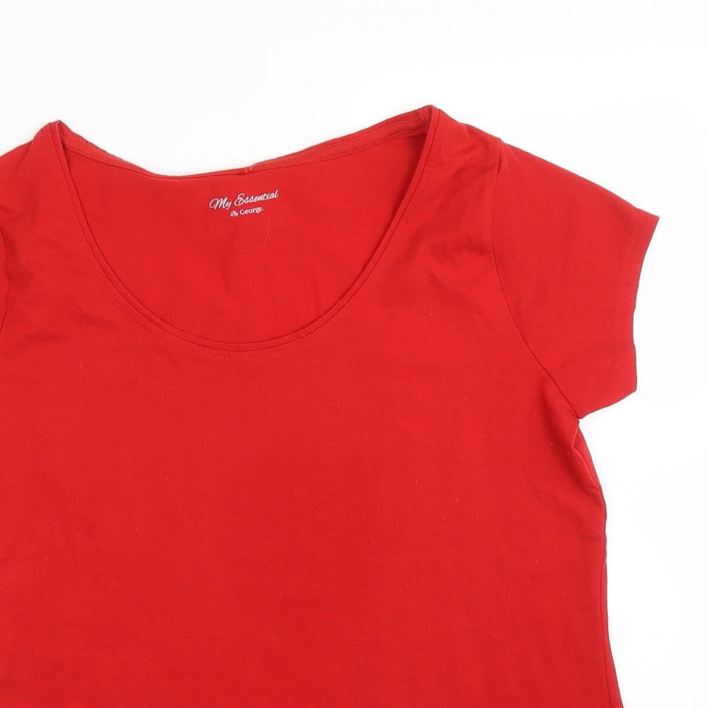M&S Womens Red  Polyester Basic T-Shirt Size 16 Scoop Neck