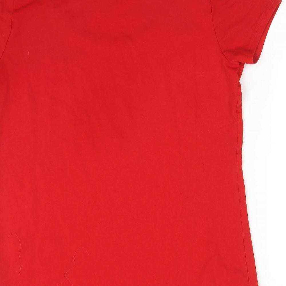 M&S Womens Red  Polyester Basic T-Shirt Size 16 Scoop Neck