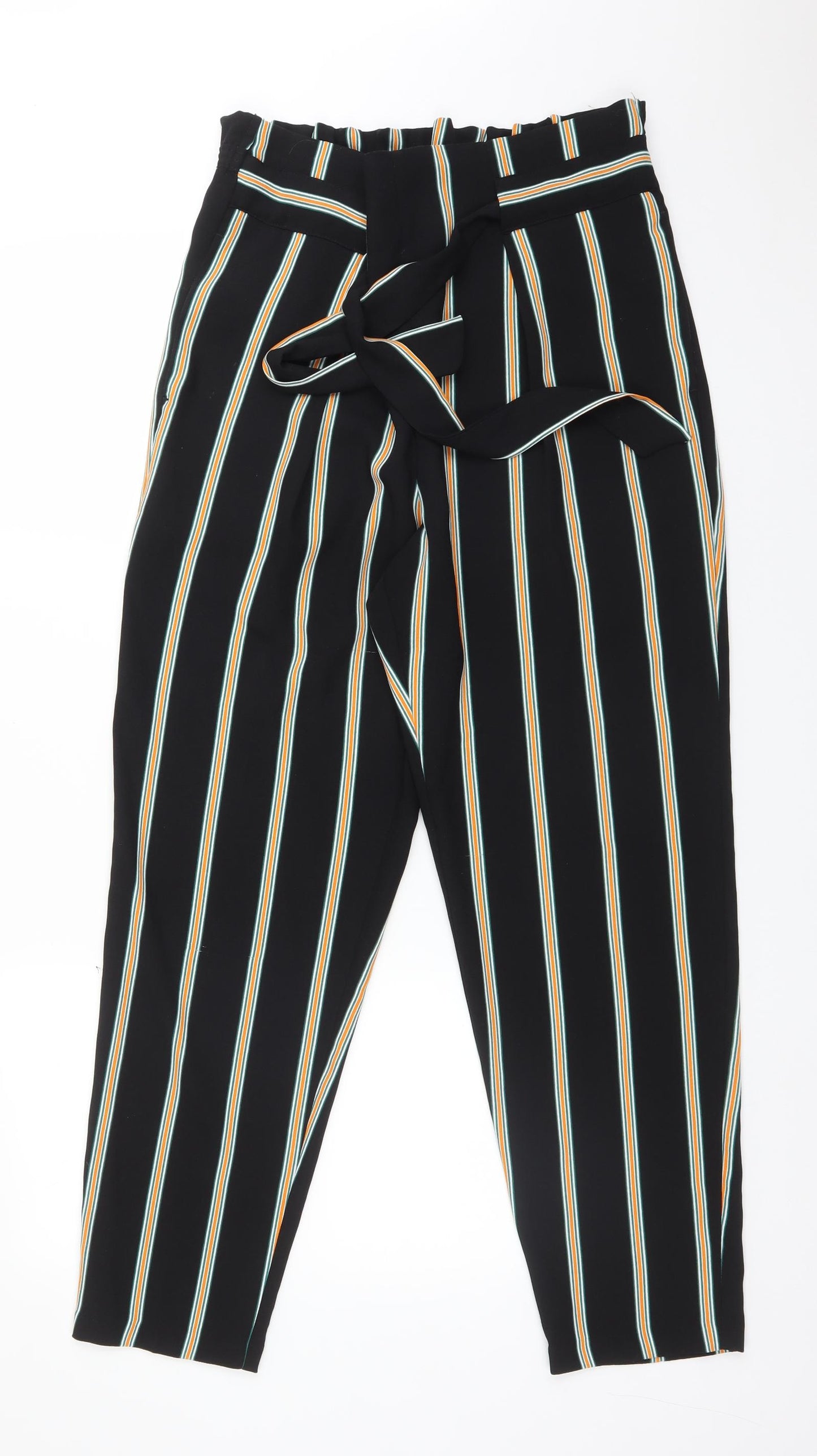 F&F Womens Multicoloured Striped Polyester Carrot Trousers Size 12 L28 in Regular
