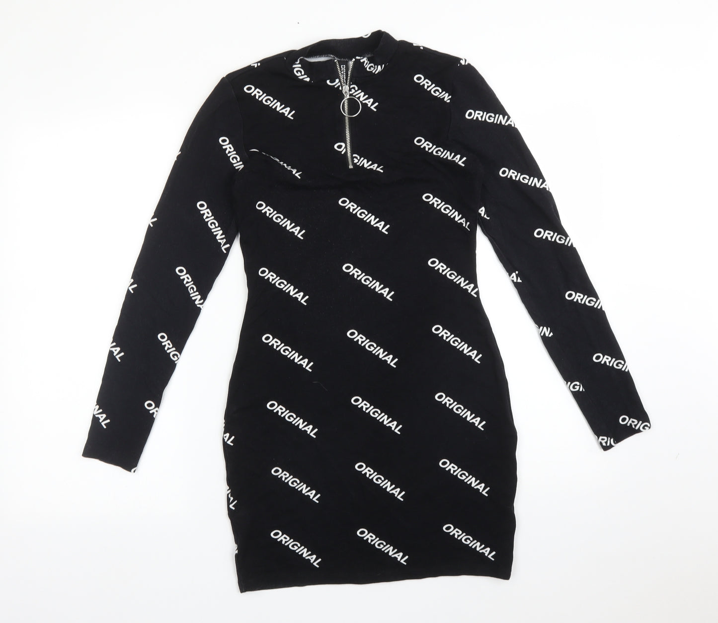 H&M Womens Black  Polyester Bodycon  Size 8  Mock Neck  - ORIGINAL
