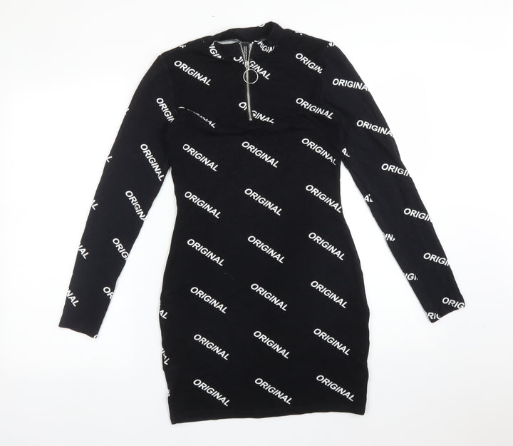 H&M Womens Black  Polyester Bodycon  Size 8  Mock Neck  - ORIGINAL