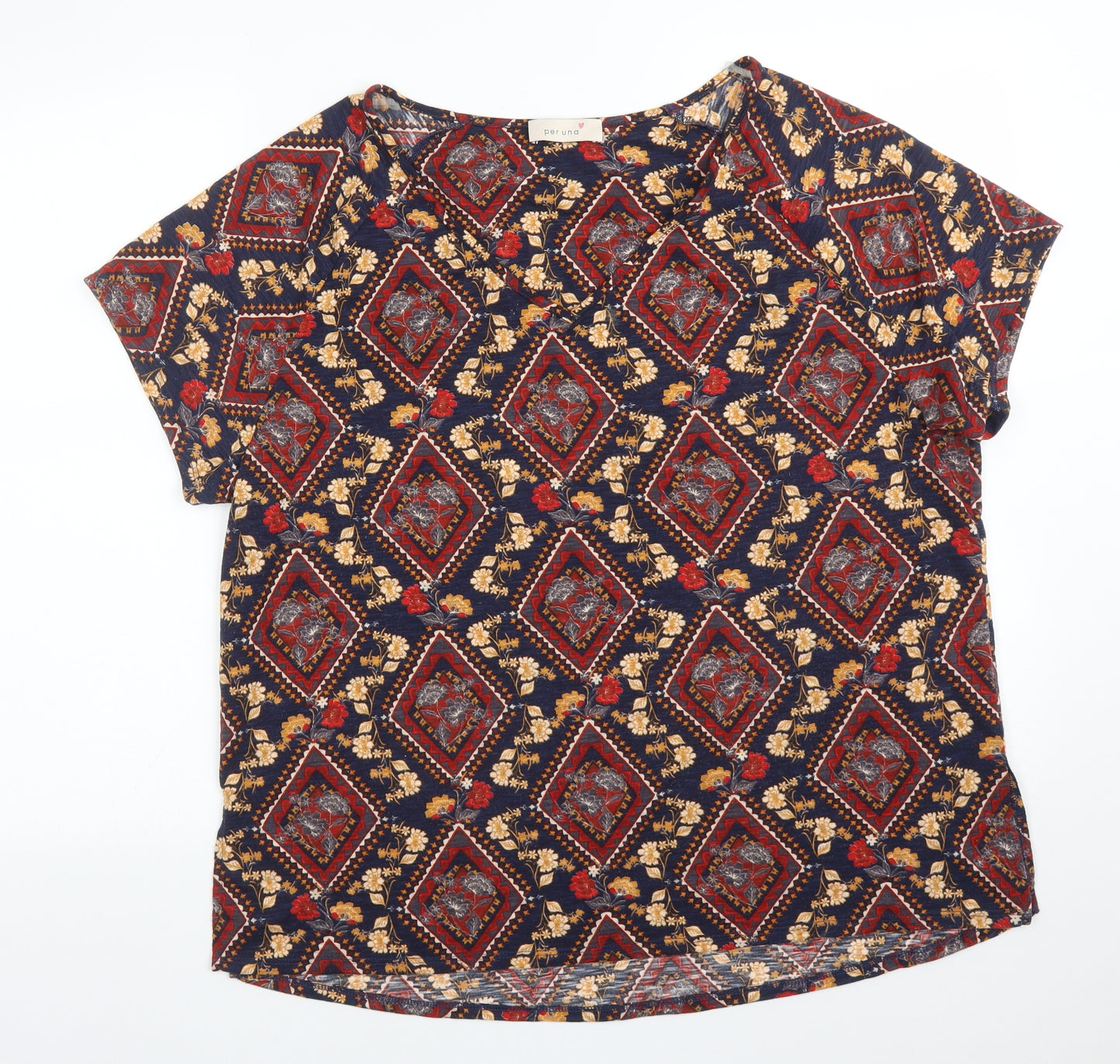 M&S Womens Multicoloured Floral Polyester Basic T-Shirt Size 18 V-Neck