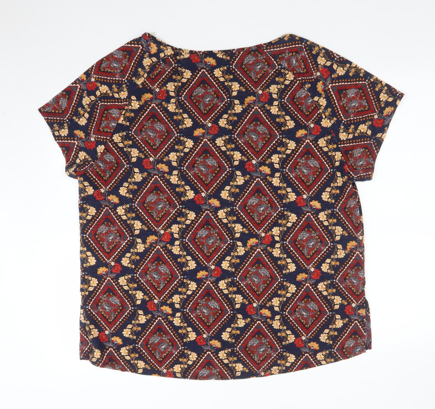 M&S Womens Multicoloured Floral Polyester Basic T-Shirt Size 18 V-Neck