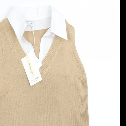 NEXT Womens Brown  Acrylic Basic T-Shirt Size XS Collared