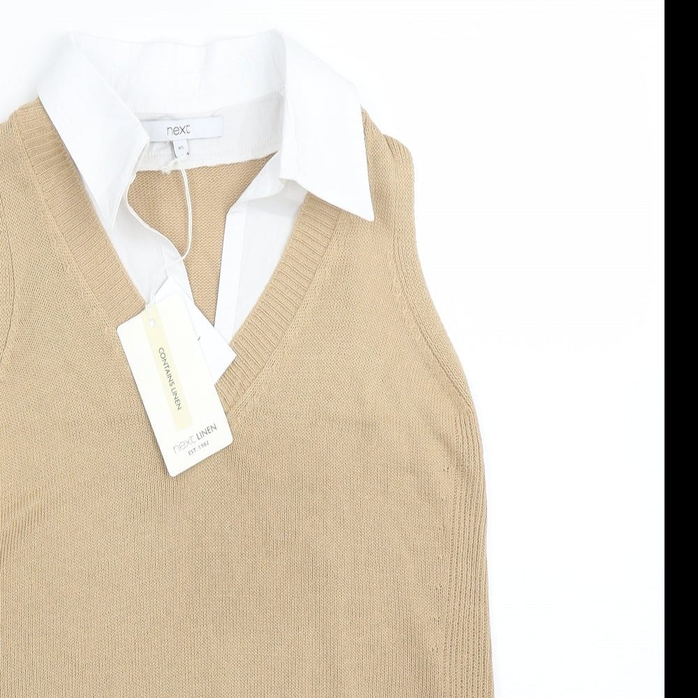 NEXT Womens Brown  Acrylic Basic T-Shirt Size XS Collared