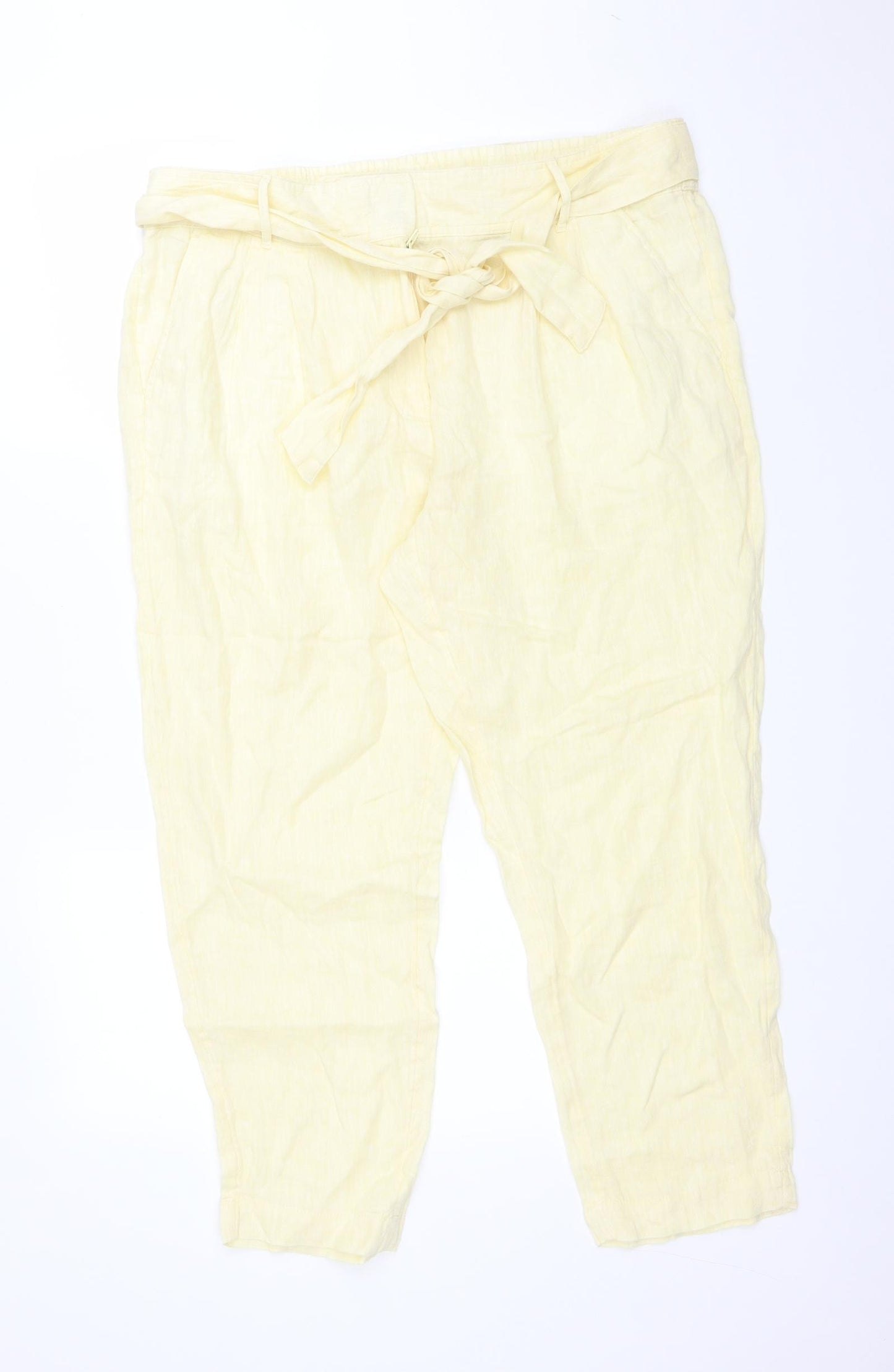 M&S Womens Yellow  Linen Trousers  Size 16 L27 in Regular