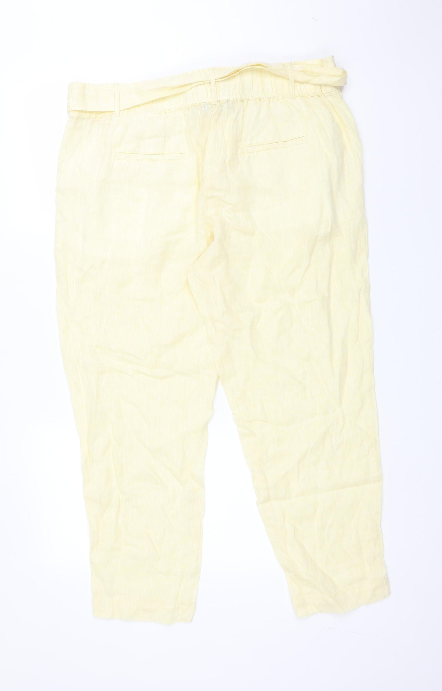 M&S Womens Yellow  Linen Trousers  Size 16 L27 in Regular