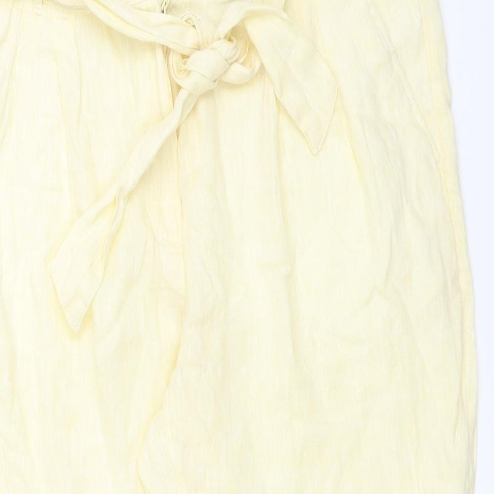 M&S Womens Yellow  Linen Trousers  Size 16 L27 in Regular