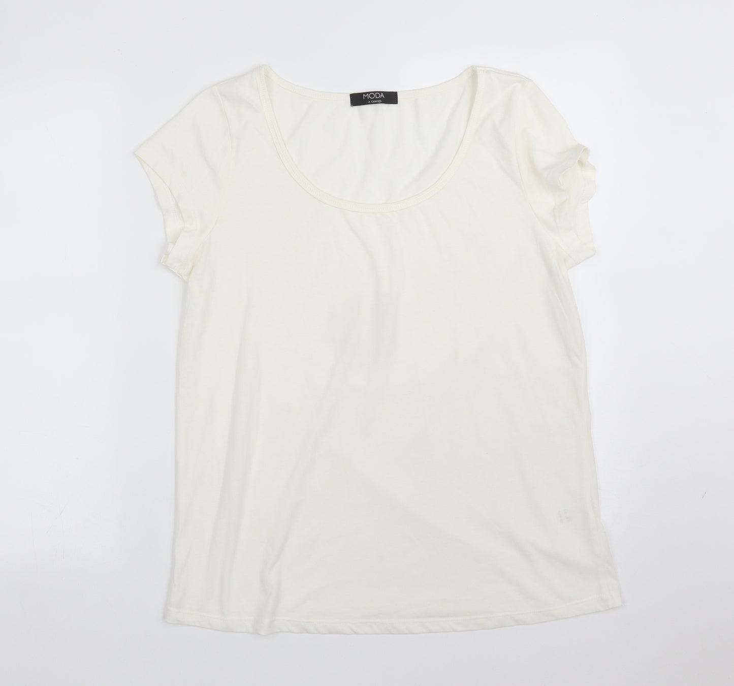 George Womens Ivory  Cotton Basic T-Shirt Size 16 Scoop Neck