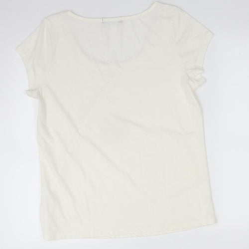 George Womens Ivory  Cotton Basic T-Shirt Size 16 Scoop Neck