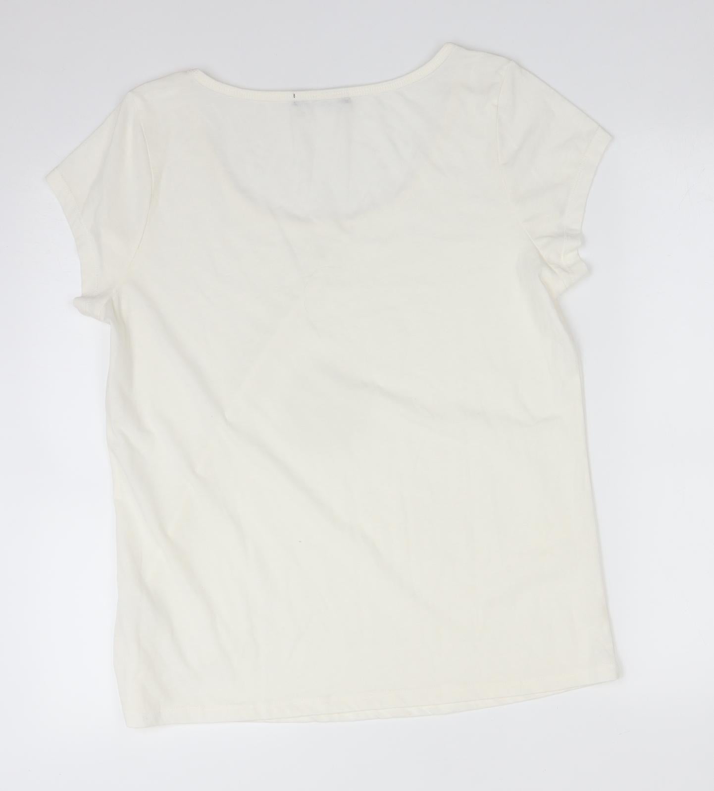 George Womens Ivory  Cotton Basic T-Shirt Size 16 Scoop Neck