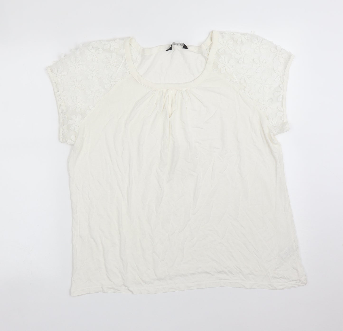George Womens White Floral Viscose Basic T-Shirt Size 16 Round Neck