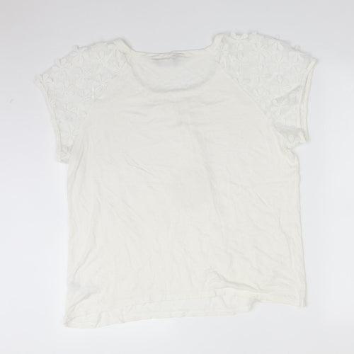 George Womens White Floral Viscose Basic T-Shirt Size 16 Round Neck