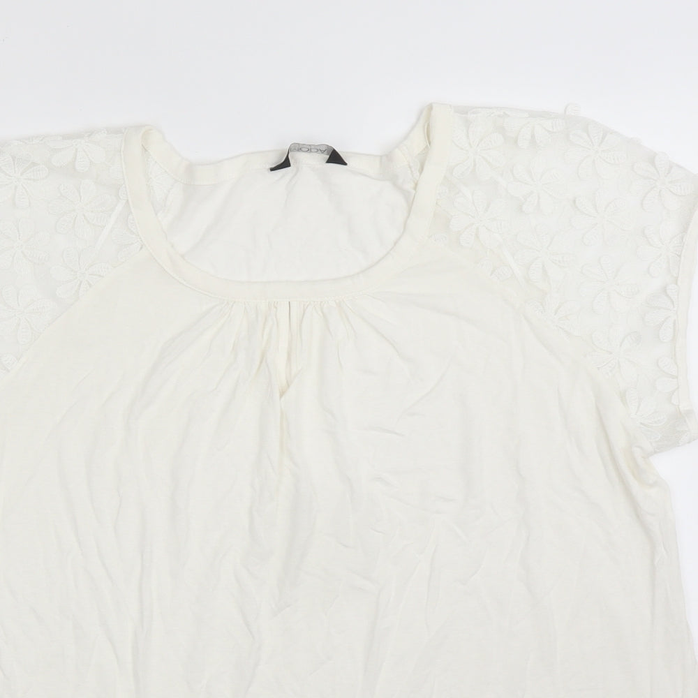 George Womens White Floral Viscose Basic T-Shirt Size 16 Round Neck
