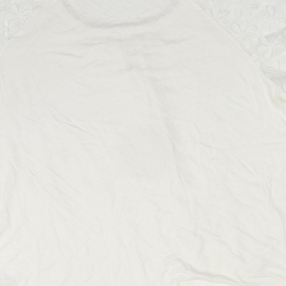 George Womens White Floral Viscose Basic T-Shirt Size 16 Round Neck