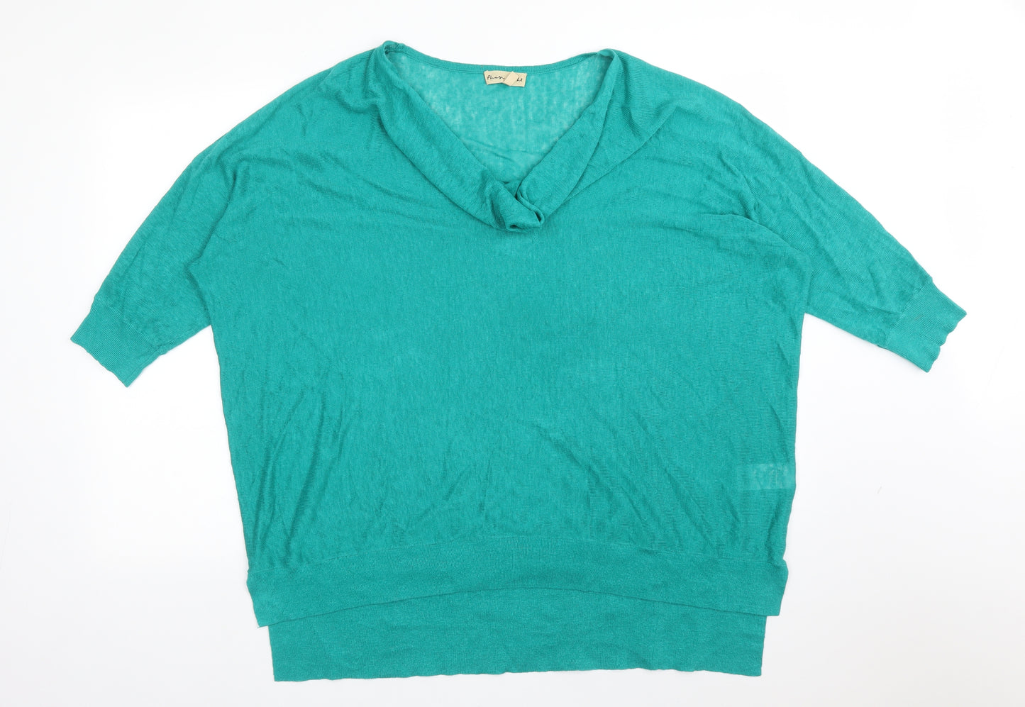 Phase Eight Womens Green  Linen Basic T-Shirt Size L Cowl Neck