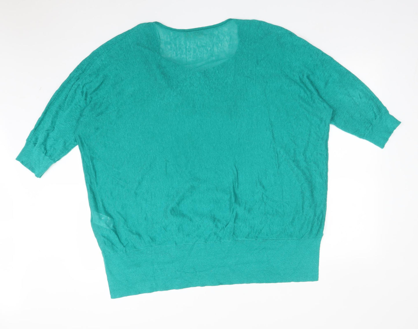 Phase Eight Womens Green  Linen Basic T-Shirt Size L Cowl Neck