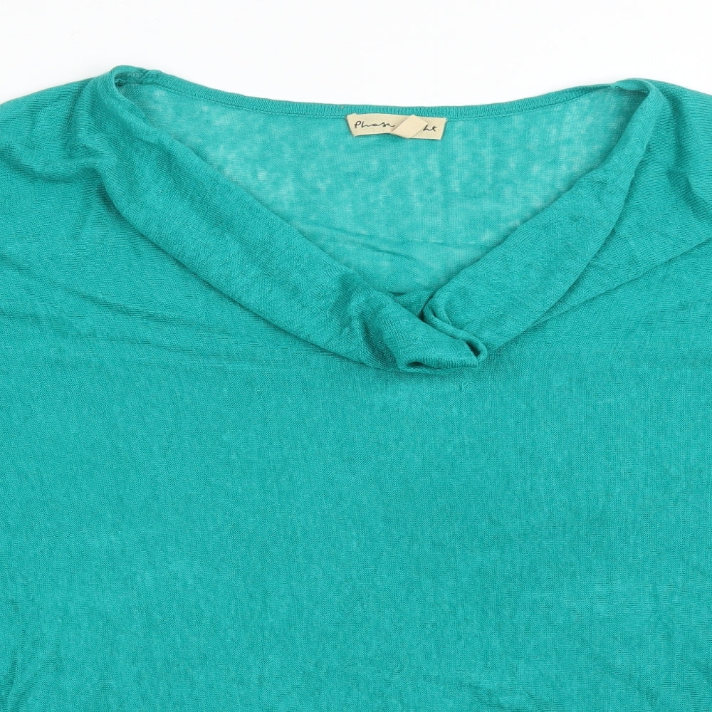 Phase Eight Womens Green  Linen Basic T-Shirt Size L Cowl Neck