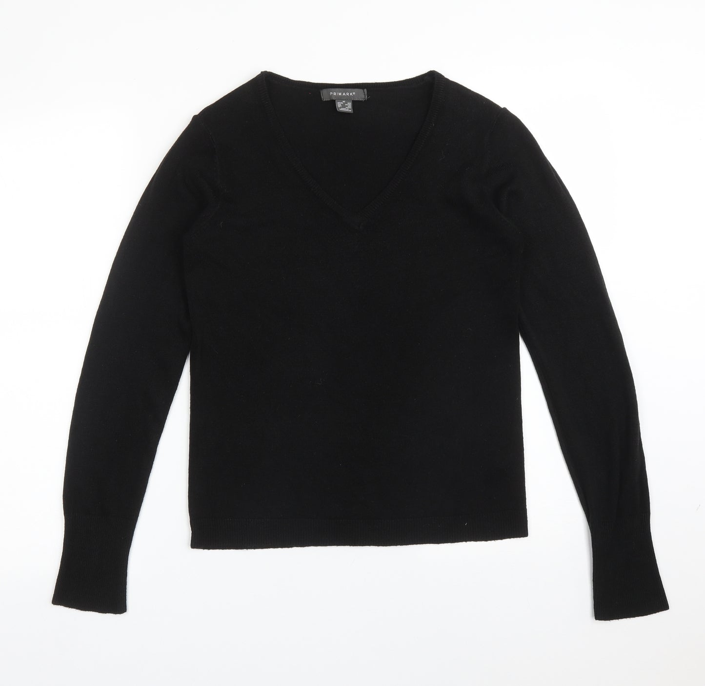 Primark Womens Black  Acrylic Basic T-Shirt Size XS V-Neck
