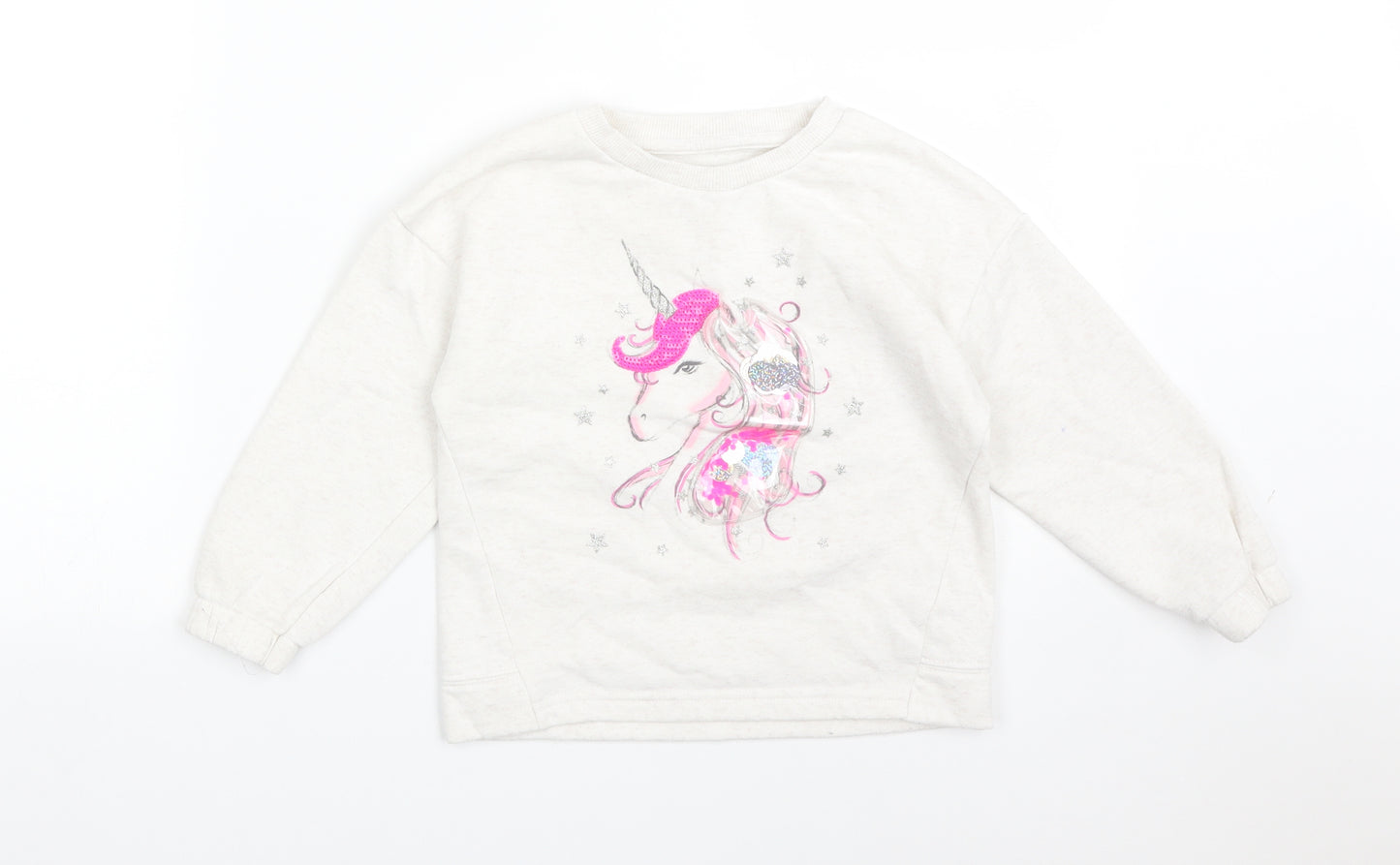 Primark Girls White  Cotton Pullover Sweatshirt Size 4-5 Years   - UNICORN