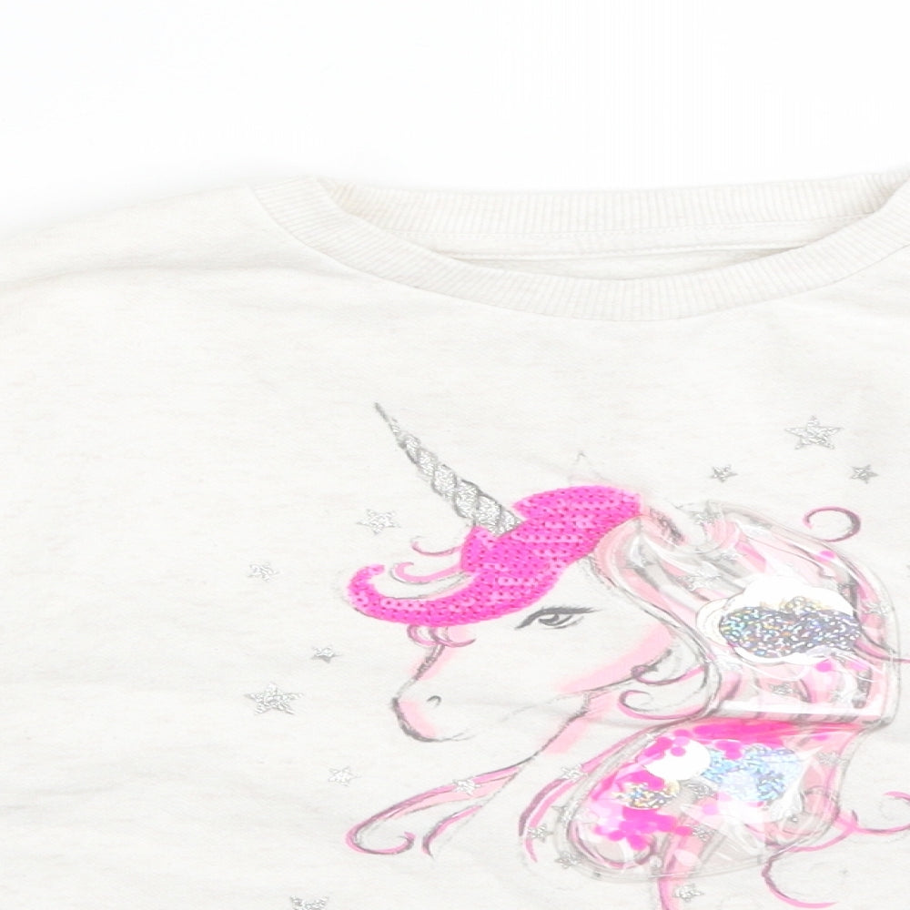 Primark Girls White  Cotton Pullover Sweatshirt Size 4-5 Years   - UNICORN