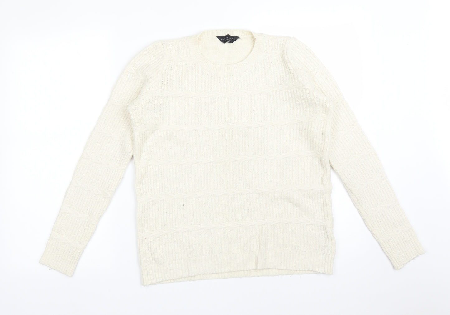 Dorothy Perkins Womens White Round Neck  Acrylic Pullover Jumper Size 10