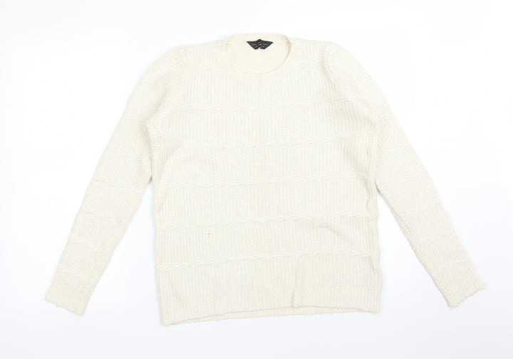 Dorothy Perkins Womens White Round Neck  Acrylic Pullover Jumper Size 10