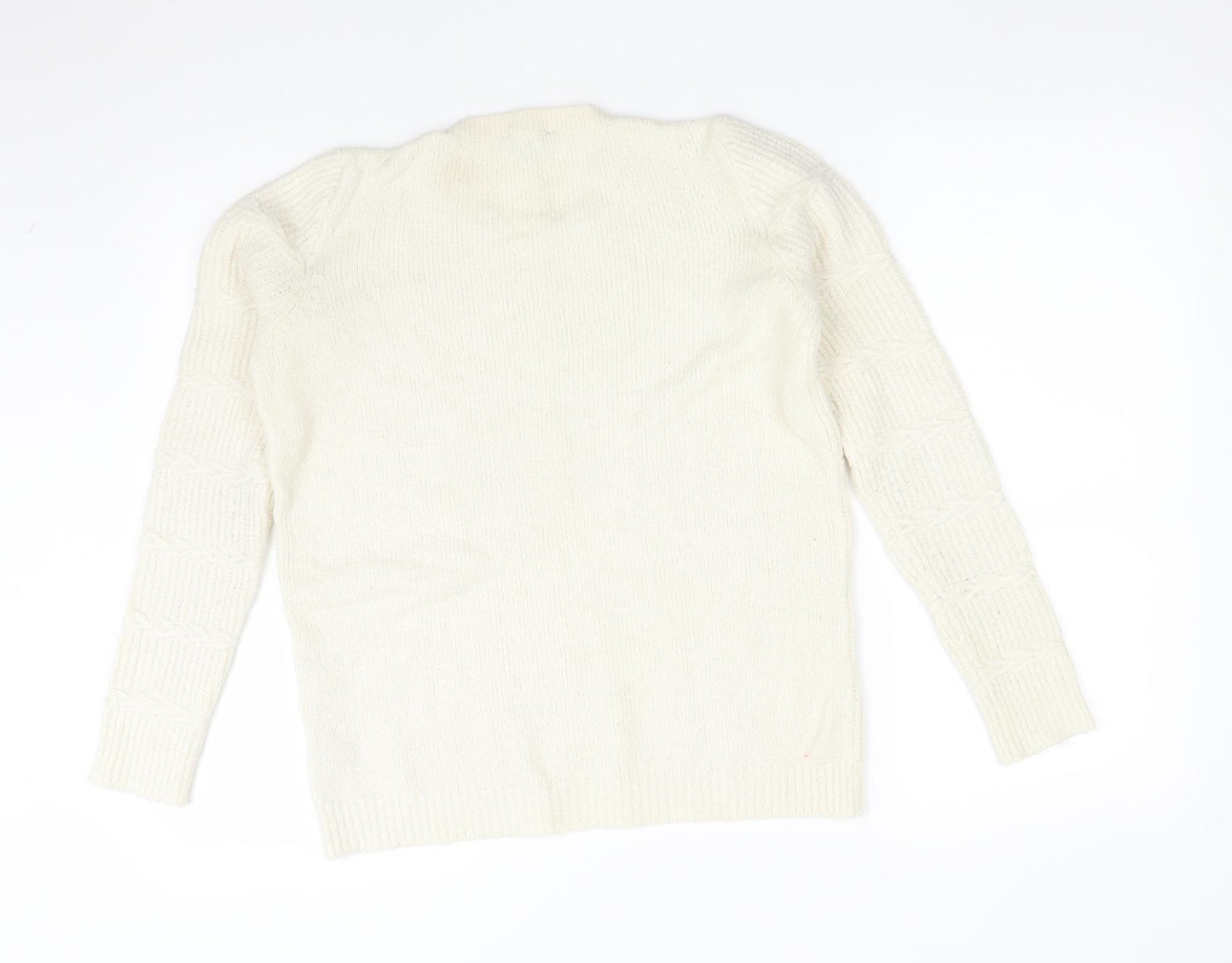 Dorothy Perkins Womens White Round Neck  Acrylic Pullover Jumper Size 10