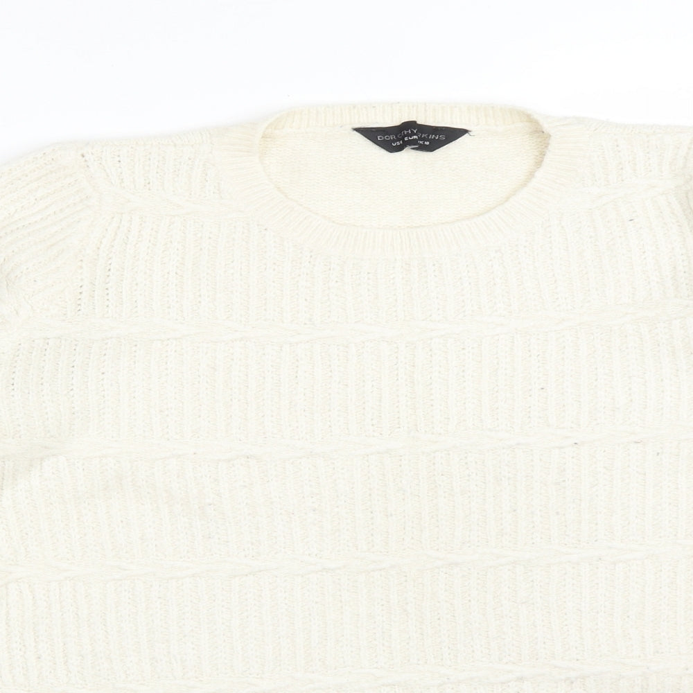 Dorothy Perkins Womens White Round Neck  Acrylic Pullover Jumper Size 10