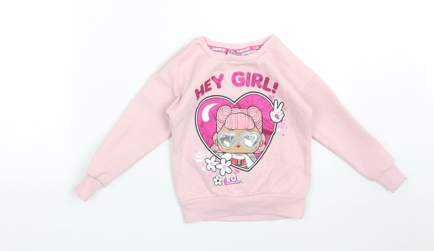 Primark Girls Pink  Cotton Pullover Sweatshirt Size 4-5 Years   - LOL SUPRISE. HEY GIRL