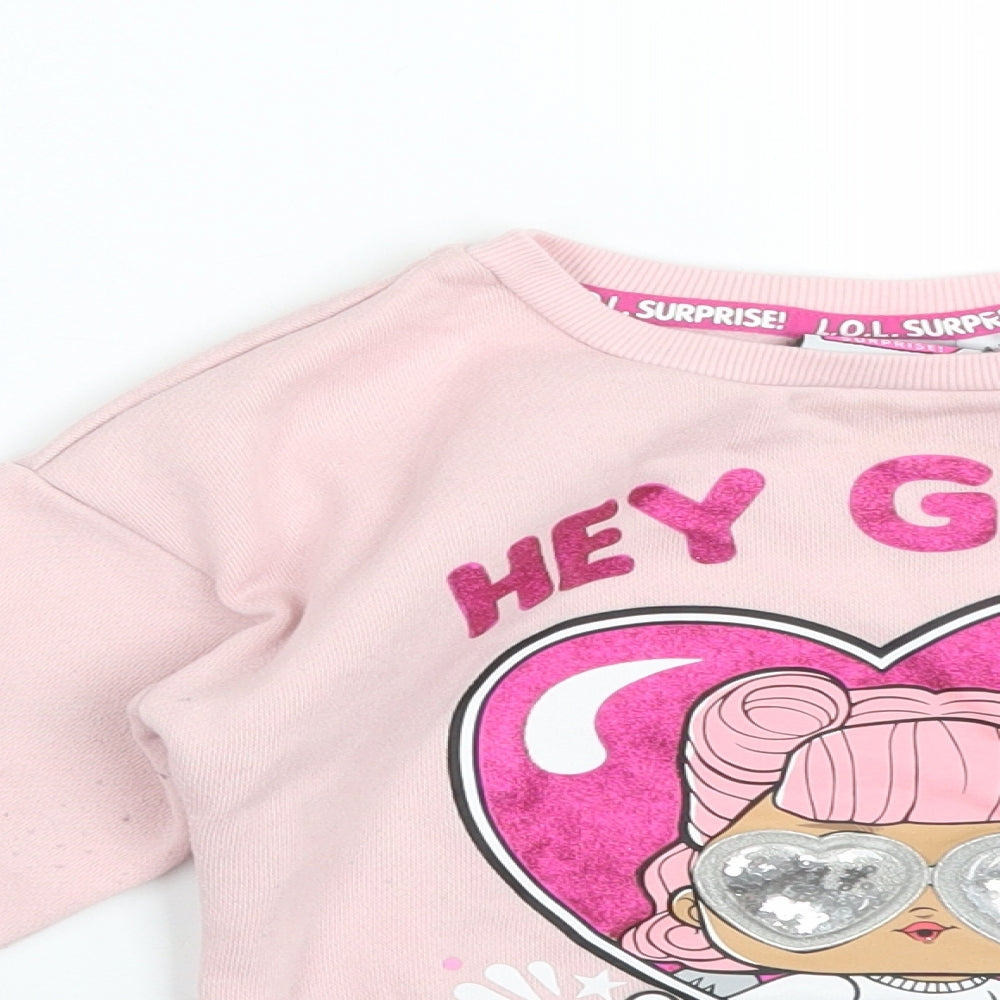Primark Girls Pink  Cotton Pullover Sweatshirt Size 4-5 Years   - LOL SUPRISE. HEY GIRL