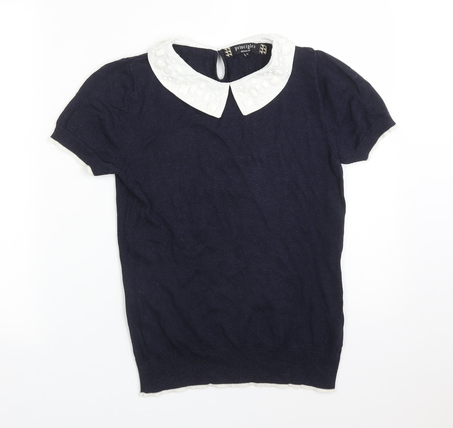 Principles Womens Blue  Viscose Basic T-Shirt Size 10 Collared