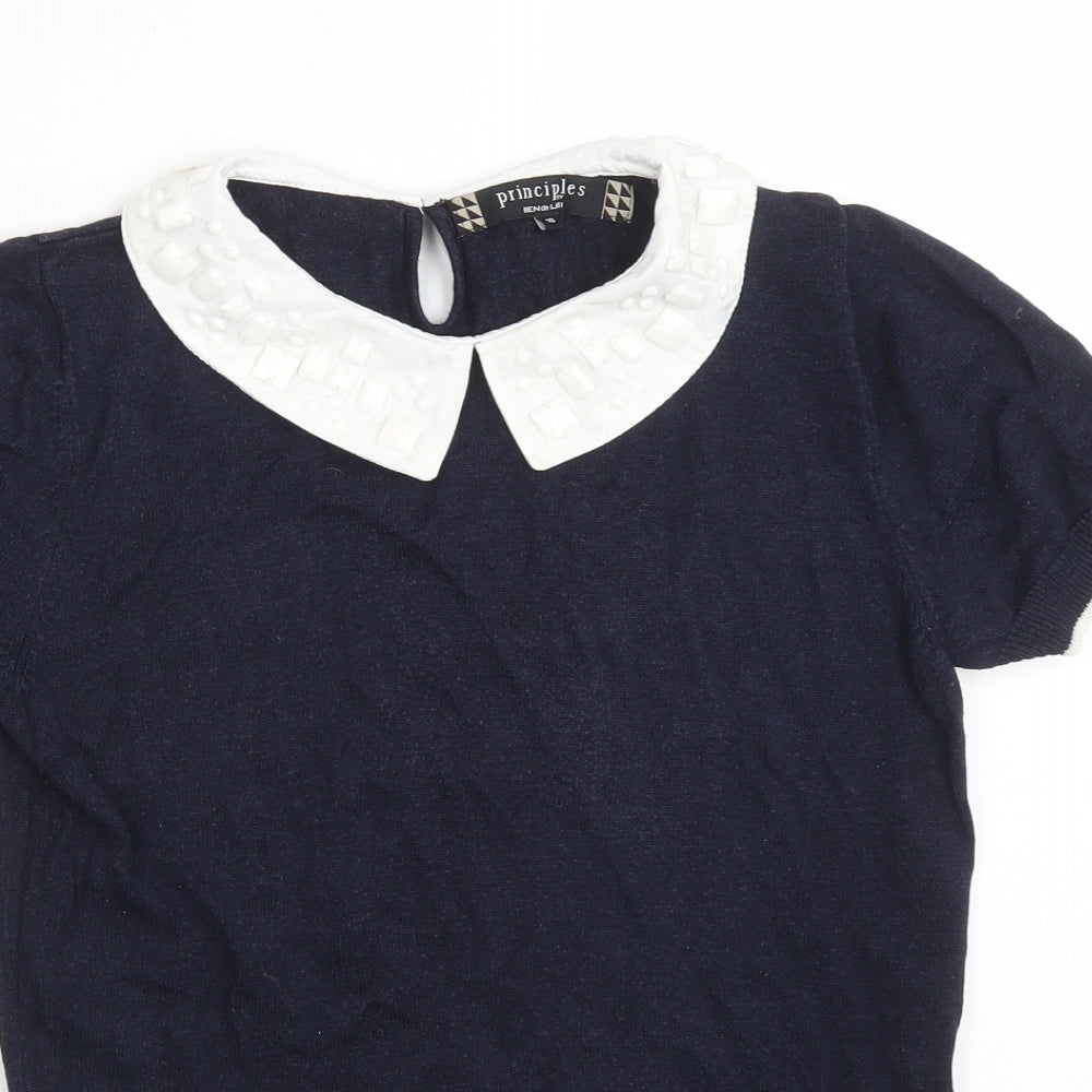 Principles Womens Blue  Viscose Basic T-Shirt Size 10 Collared