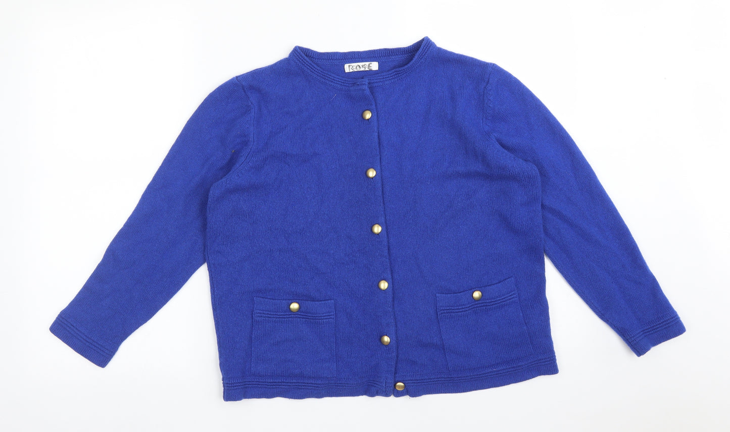 M&S Womens Blue Round Neck  Acrylic Cardigan Jumper Size 16