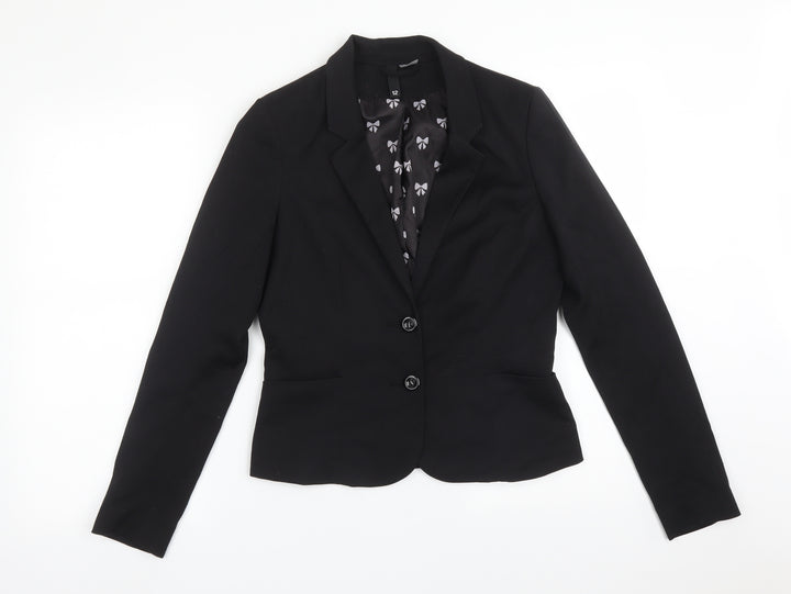 H&M Womens Black Polyester Jacket Suit Jacket Size 12