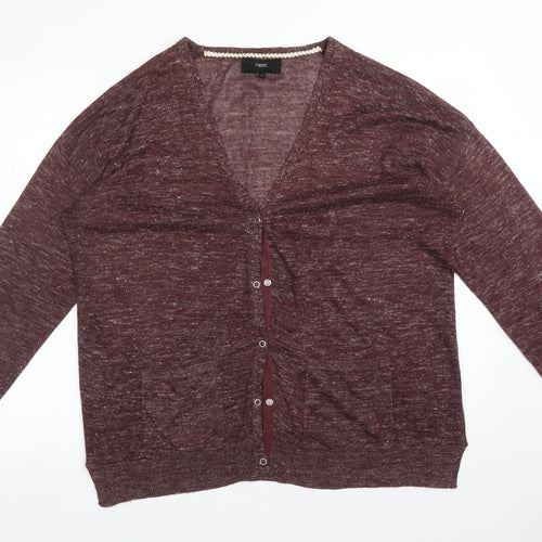 NEXT Womens Red V-Neck  Acrylic Cardigan Jumper Size 16