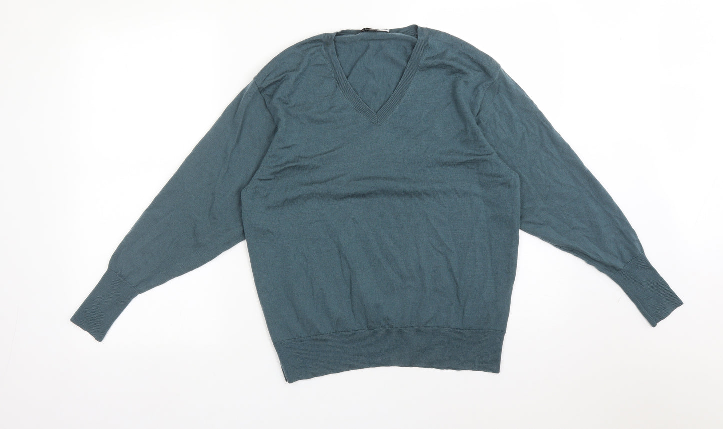 UNI QLO Womens Green  Wool Basic T-Shirt Size M V-Neck