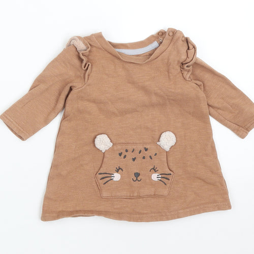 George Girls Brown  Cotton Basic T-Shirt Size 3-6 Months Crew Neck