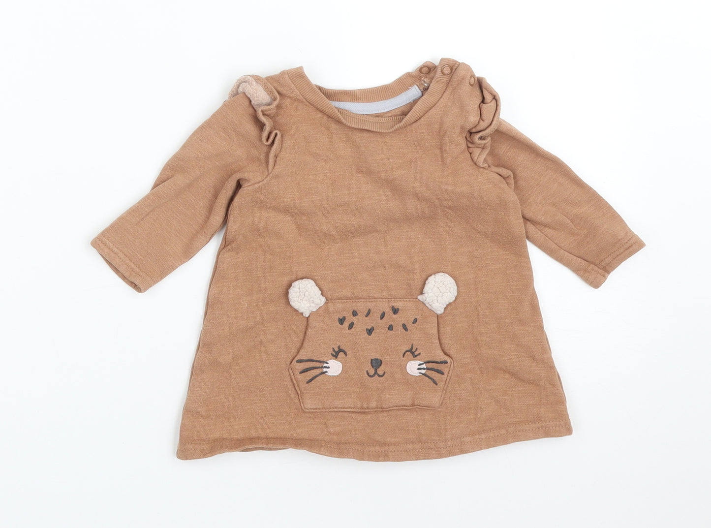 George Girls Brown  Cotton Basic T-Shirt Size 3-6 Months Crew Neck