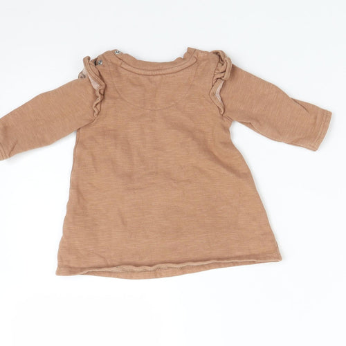 George Girls Brown  Cotton Basic T-Shirt Size 3-6 Months Crew Neck