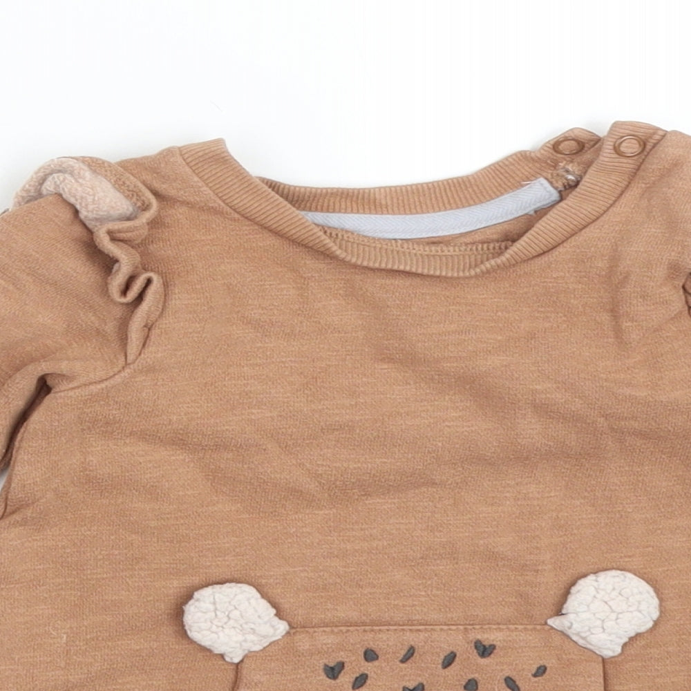 George Girls Brown  Cotton Basic T-Shirt Size 3-6 Months Crew Neck