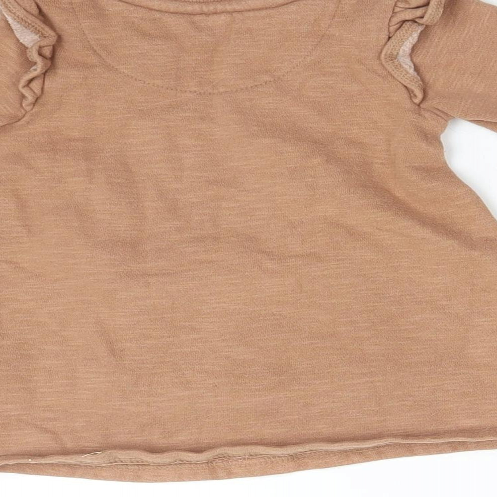 George Girls Brown  Cotton Basic T-Shirt Size 3-6 Months Crew Neck