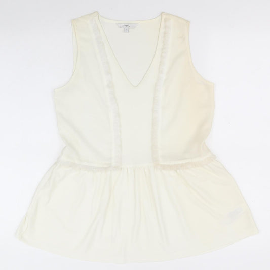 Front view of Next women’s ivory polyester a-line, size UK 6, v-neck