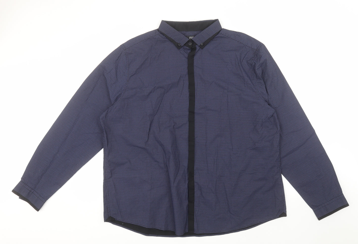 F&F Mens Blue Geometric Cotton  Button-Up Size 3XL Collared