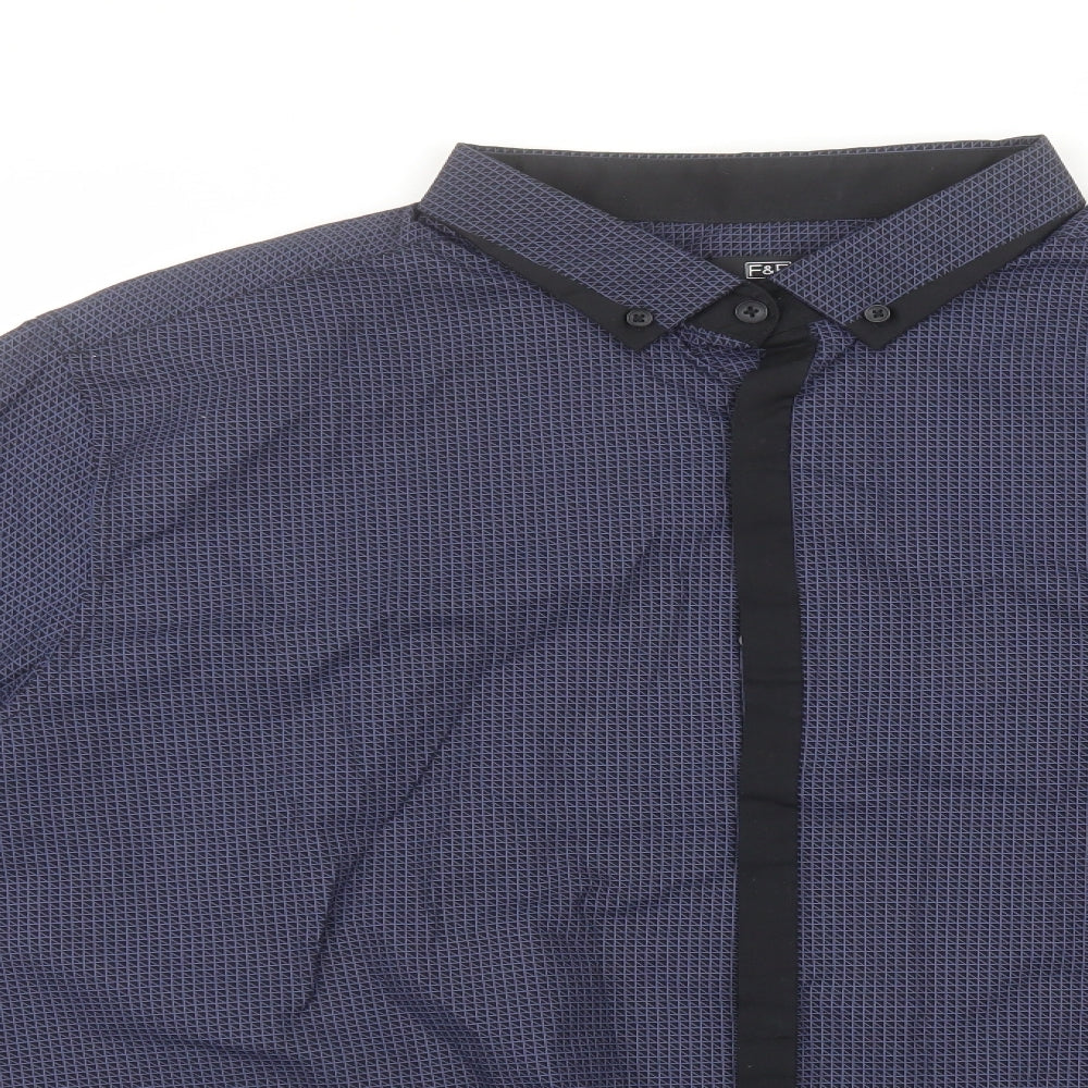 F&F Mens Blue Geometric Cotton  Button-Up Size 3XL Collared