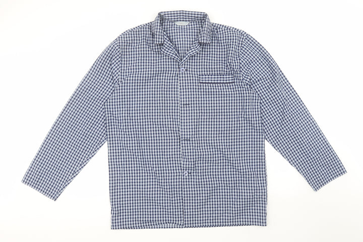 Marks and Spencer Mens Blue Plaid Polyester  Button-Up Size M Collared