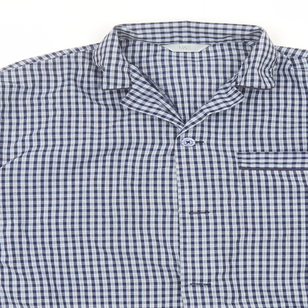 Marks and Spencer Mens Blue Plaid Polyester  Button-Up Size M Collared