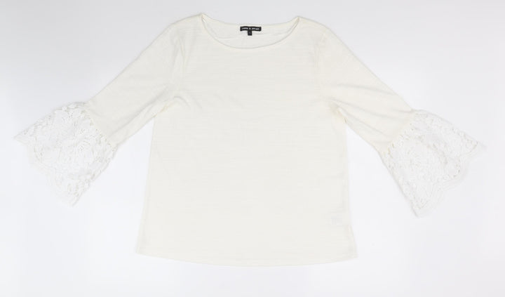 Cable & Gauge Womens Ivory Round Neck Polyester Pullover Jumper Size L