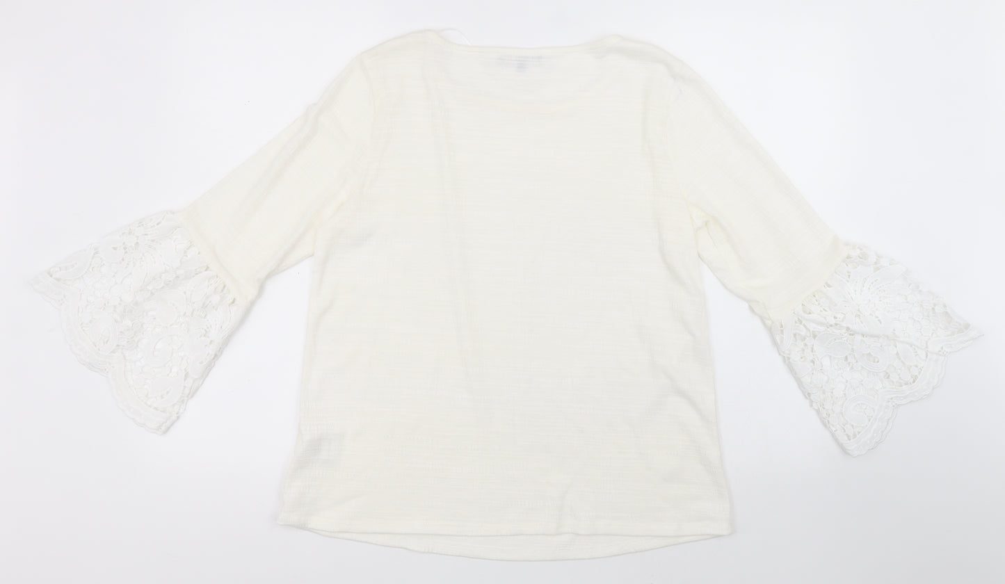 Cable & Gauge Womens Ivory Round Neck  Polyester Pullover Jumper Size L