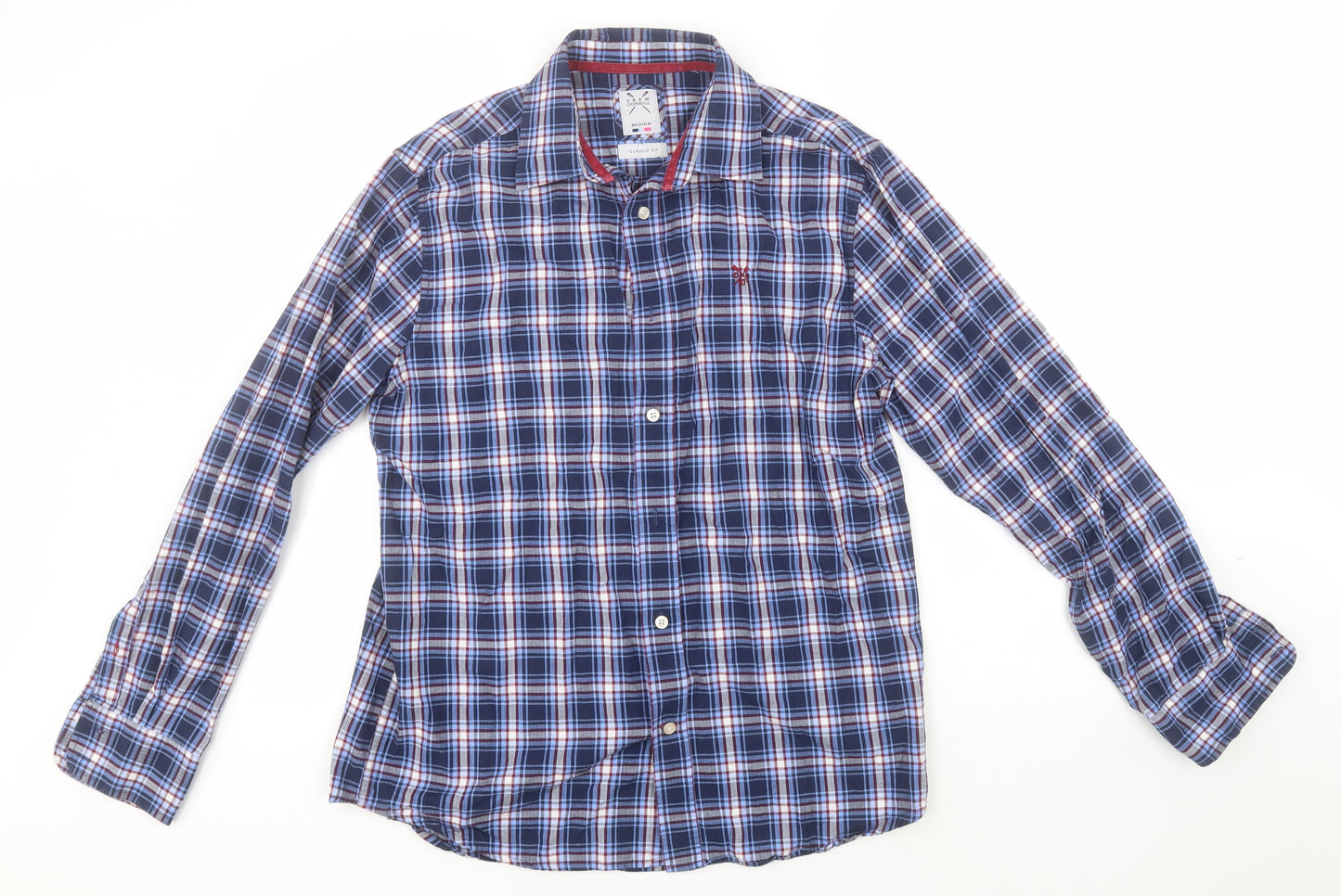 Crew Clothing Mens Blue Plaid Cotton  Button-Up Size M Collared